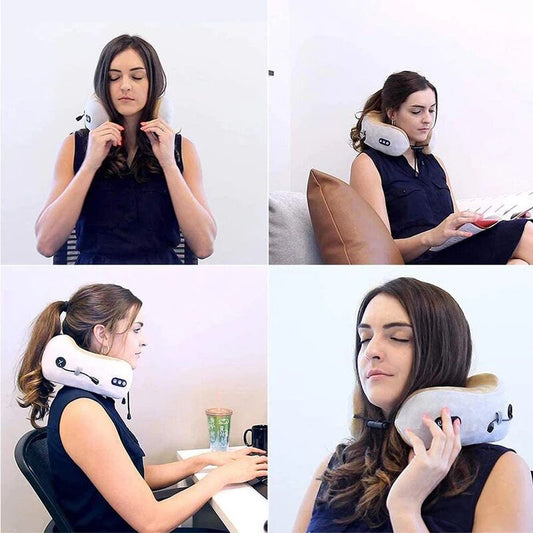 CloudKnead™ Ergonomic Shiatsu Neck Pillow – Memory Foam Travel Pillow with Deep-Tissue Kneading Massage & Thermal Therapy