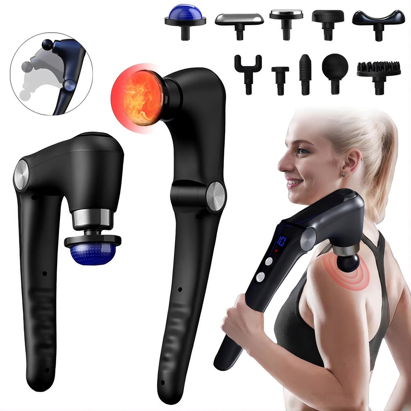 OmniGrip™ 90° Adjustable Percussion Massager – Multi-Angle Deep Tissue Massage Gun for Hard-to-Reach Muscle Recovery
