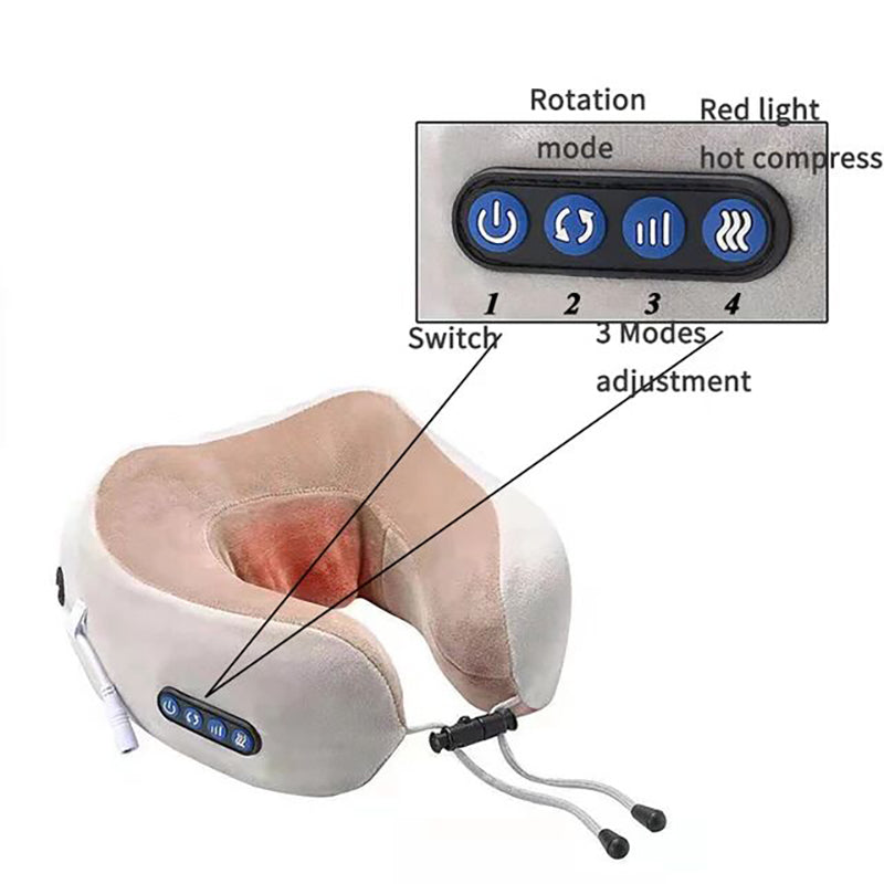 CloudKnead™ Ergonomic Shiatsu Neck Pillow – Memory Foam Travel Pillow with Deep-Tissue Kneading Massage & Thermal Therapy